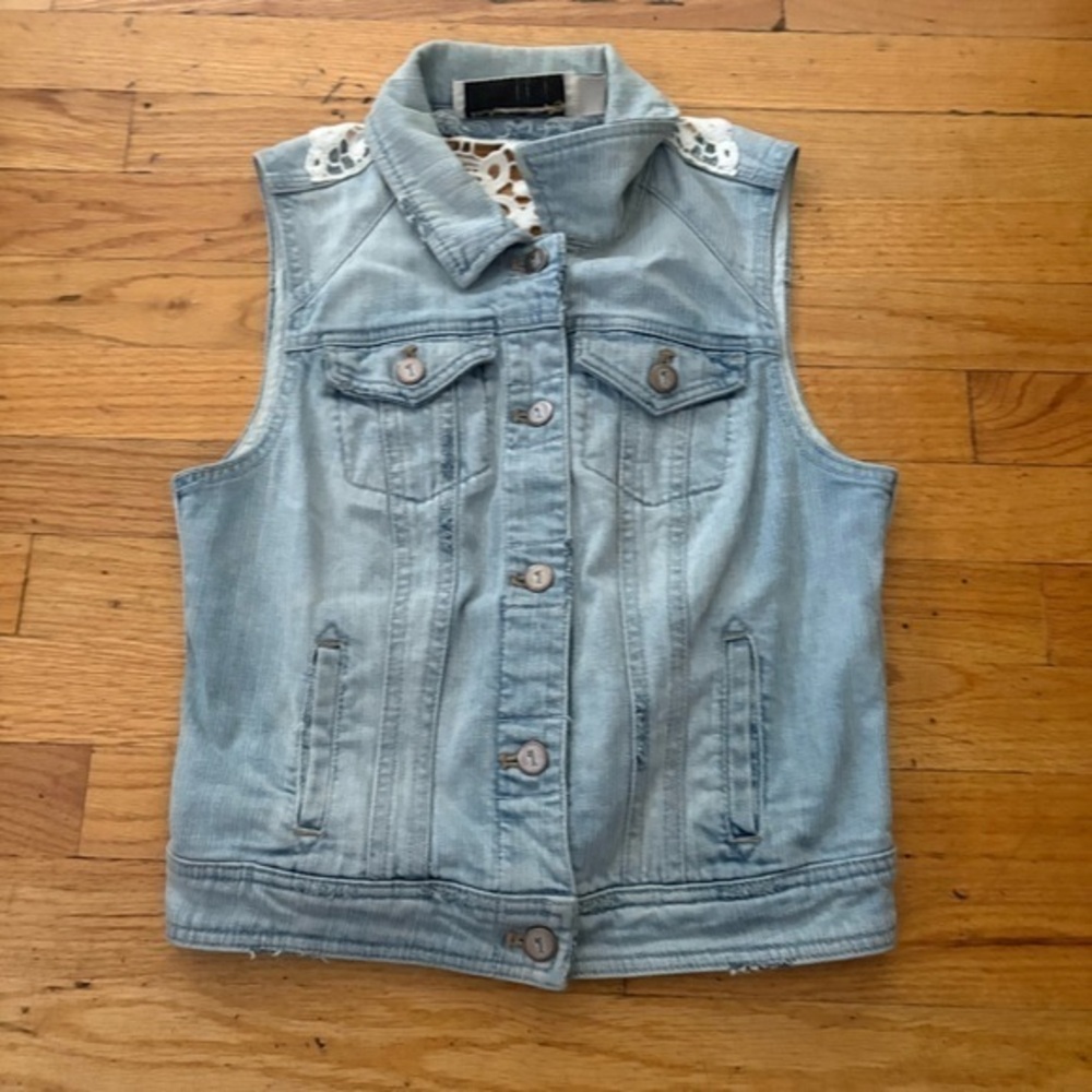 Anthropologie Pilcro Lace Back Denim Vest Size XS